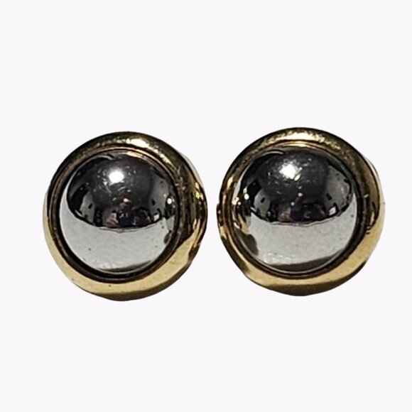 Retro 70s 2 Tone Gold Silver Chunky Dome Post Earrings Fashion Jewelry Women - Picture 1 of 3
